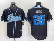 Cheap Men's Detroit Lions #26 Jahmyr Gibbs Black With Patch Cool Base Stitched Baseball Jersey