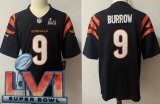 Wholesale Cheap Youth Cincinnati Bengals #9 Joe Burrow Limited Black 2022 Super Bowl LVI Bound Vapor Jersey