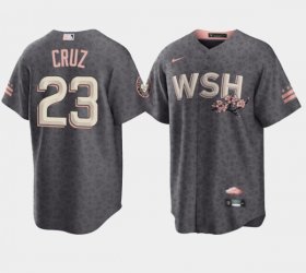 Wholesale Cheap Men\'s Washington Nationals #23 Nelson Cruz 2022 Grey City Connect Cherry Blossom Cool Base Stitched Jersey