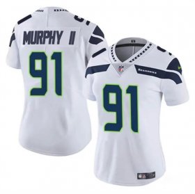 Cheap Women\'s Seattle Seahawks #91 Byron Murphy II 2024 Draft White Vapor Limited Football Stitched Jersey(Run Small)