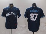 Cheap Men's Chicago Cubs #27 Seiya Suzuki Navy City Connect Cool Base Stitched Jersey