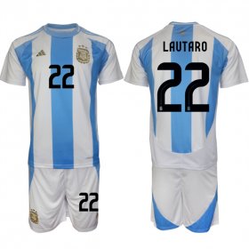 Cheap Men\'s Argentina #22 Lautaro White Blue 2024-25 Home Soccer Jersey Suit