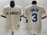 Wholesale Cheap Men's Los Angeles Dodgers #3 Chris Taylor Cream Stitched Baseball Jersey