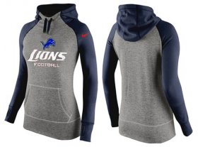 Wholesale Cheap Women\'s Nike Detroit Lions Performance Hoodie Grey & Dark Blue