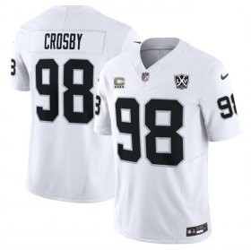 Cheap Men\'s Las Vegas Raiders #98 Maxx Crosby White 2024 F.U.S.E With 4-Star C Patch And 65th Anniversary Patch Vapor Stitched Football Jersey