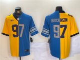 Cheap Men's Detroit Lions #97 Aidan Hutchinson Yellow Blue Split Vapor Limited Stitched Jersey