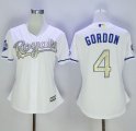 Wholesale Cheap Royals #4 Alex Gordon White 2015 World Series Champions Gold Program Cool Base Women's Stitched MLB Jersey