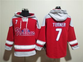 Men\'s Philadelphia Phillies #7 Trea Turner Red Ageless Must-Have Lace-Up Pullover Hoodie