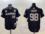 Cheap Men's Las Vegas Raiders #98 Maxx Crosby Black Nevada Silver State And 65th Patch Stitched Baseball Jersey