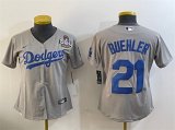 Cheap Women's Los Angeles Dodgers #21 Walker Buehler Grey 2024 World Series Cool Base Stitched Baseball Jersey(Run Small)