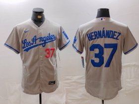 Men\'s Los Angeles Dodgers #37 Teoscar Hernandez Number Grey With Los Flex Base Stitched Jersey