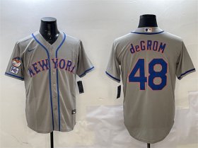 Cheap Men\'s New York Mets #48 Jacob DeGrom Grey 2025 Spring Training Cool Base Stitched Baseball Jersey