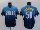 Cheap Men's Philadelphia Phillies #50 Orion Kerkering Blue 2024 City Connect Limited Stitched Jersey