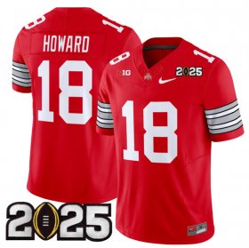 Men\'s Ohio State Buckeyes #18 Will Howard Red 2025 CFP Final Patch F.U.S.E. Vapor Limited Stitched Football Jersey