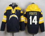 Wholesale Cheap Nike Chargers #14 Dan Fouts Navy Blue Player Pullover NFL Hoodie