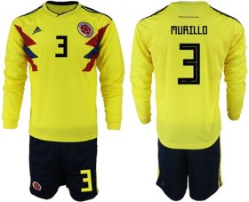 Wholesale Cheap Colombia #3 Murillo Home Long Sleeves Soccer Country Jersey