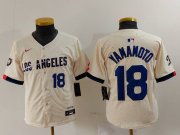 Cheap Youth Los Angeles Dodgers #18 Yoshinobu Yamamoto Number Cream 2024 City Connect Limited Stitched Jerseys