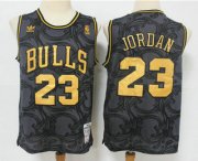 Wholesale Cheap Men's Chicago Bulls #23 Michael Jordan Black Golden Hardwood Classics Soul Swingman Throwback Jersey