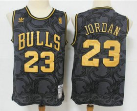 Wholesale Cheap Men\'s Chicago Bulls #23 Michael Jordan Black Golden Hardwood Classics Soul Swingman Throwback Jersey