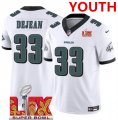 Youth Philadelphia Eagles #33 Cooper DeJean White 2025 Super Bowl LIX Patch New F.U.S.E. Vapor Untouchable Limited Stitched Football Jersey