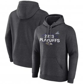 Cheap Men\'s Baltimore Ravens Heather Charcoal 2023 Playoffs Fleece Pullover Hoodie