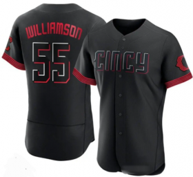 Cheap Men\'s Cincinnati Reds #55 Brandon Williamson Black 2023 City Connect Cool Base Stitched Jersey