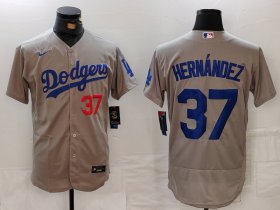 Men\'s Los Angeles Dodgers #37 Teoscar Hernandez Number Grey Flex Base Stitched Jersey