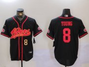 Cheap Men's San Francisco 49ers #8 Steve Young Black With Patch Cool Base Stitched Baseball Jersey