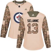 Wholesale Cheap Adidas Jets #13 Teemu Selanne Camo Authentic 2017 Veterans Day Women's Stitched NHL Jersey