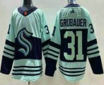 Cheap Men's Seattle Kraken #31 Philipp Grubauer Light Green 2022 Reverse Retro Authentic Jersey