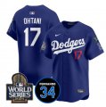 Cheap Men's Los Angeles Dodgers #17 Shohei Ohtani Royal 2024 World Series With Fernando Memorial Patch Limited Stitched Baseball Jersey