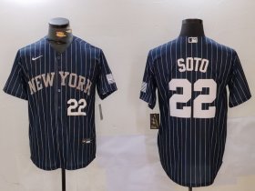 Men\'s New York Yankees #22 Juan Soto Navy Pinstripe Fashion Cool Base Jerseys