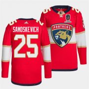 Cheap Men's Florida Panthers #25 Mackie Samoskevich Red Home 2024 Stanley Cup Champions Stitched Jersey