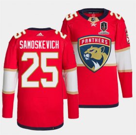 Cheap Men\'s Florida Panthers #25 Mackie Samoskevich Red Home 2024 Stanley Cup Champions Stitched Jersey