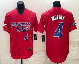 Cheap Mens Puerto Rico Baseball #4 Yadier Molina Number 2023 Red World Baseball Classic Stitched Jersey