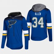 Wholesale Cheap Blues #34 Jake Allen Blue 2018 Pullover Platinum Hoodie