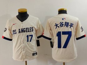 Cheap Youth Los Angeles Dodgers #17 Shohei Ohtani Number Cream Blue 2024 City Connect Limited Stitched Jerseys