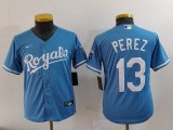 Cheap Youth Kansas City Royals #13 Salvador Perez Light Blue Cool Base Stitched Jersey