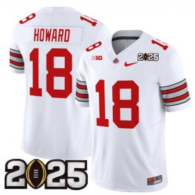 Men\'s Ohio State Buckeyes #18 Will Howard White 2025 CFP Final Patch F.U.S.E. Vapor Limited Stitched Football Jersey