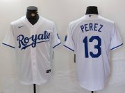 Cheap Men's Kansas City Royals #13 Salvador Perez White Cool Base Stitched Jersey