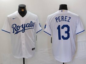 Cheap Men\'s Kansas City Royals #13 Salvador Perez White Cool Base Stitched Jersey