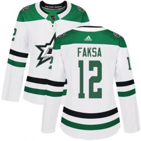 Cheap Adidas Stars #12 Radek Faksa White Road Authentic Women\'s Stitched NHL Jersey