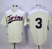 Wholesale Cheap Mitchell and Ness Twins #3 Harmon Killebrew Cream Black Strip Stitched MLB Jersey