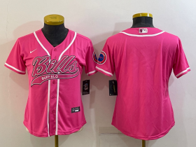 Wholesale Cheap Women\'s Buffalo Bills Blank Pink With Patch Cool Base Stitched Baseball Jersey