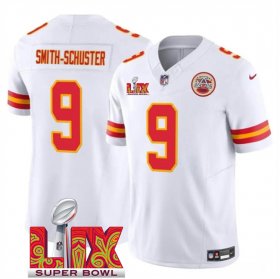 Men\'s Kansas City Chiefs #9 JuJu Smith-Schuster White 2025 Super Bowl LIX Patch F.U.S.E. Vapor Limited Stitched Football Jersey