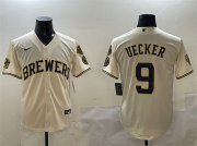 Cheap Men's Milwaukee Brewers #9 Bob Uecker Cream With Home Patch Stitched Baseball Jersey