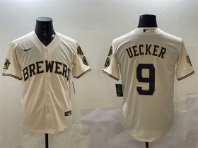 Cheap Men\'s Milwaukee Brewers #9 Bob Uecker Cream With Home Patch Stitched Baseball Jersey