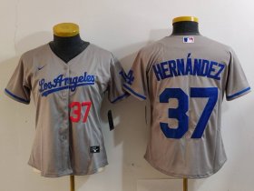 Women\'s Los Angeles Dodgers #37 Teoscar Hernandez Number Grey With Los Cool Base Stitched Jersey