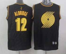 Wholesale Cheap Portland Trail Blazers #12 LaMarcus Aldridge Revolution 30 Swingman 2014 Black With Gold Jersey