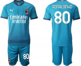 Wholesale Cheap Men 2020-2021 club AC milan away 80 blue Soccer Jerseys